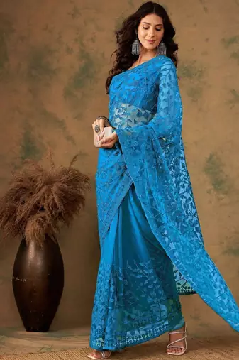 Blue embroidered  sarees