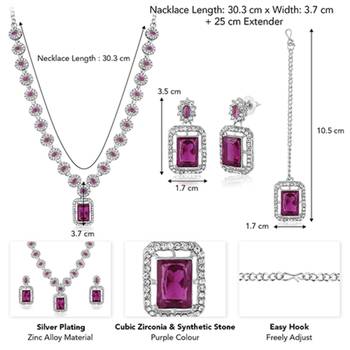 Silver plated purple synthetic stone & cubic zirconia studded 3