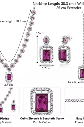 Silver plated purple synthetic stone & cubic zirconia studded
