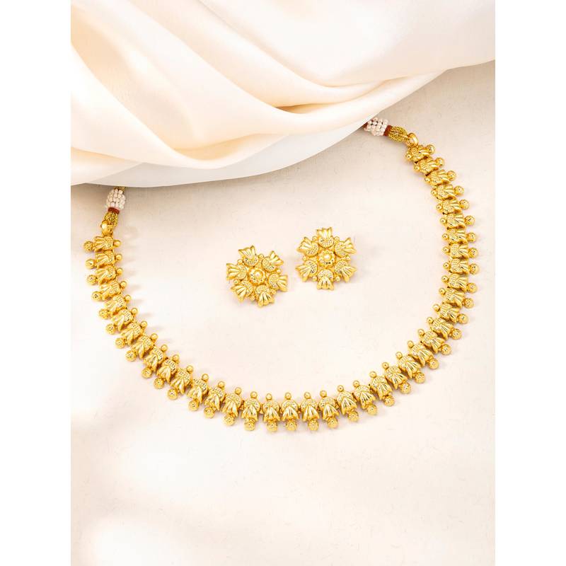 Women's choker necklace & floral stud earrings bharatanatyam jewelry set