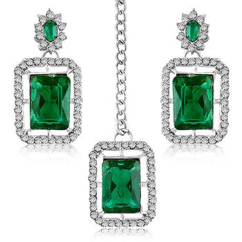 Women's silver toned cubic zirconia & green crystal studded drop earrings 5