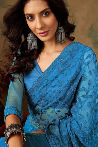 Blue embroidered  sarees