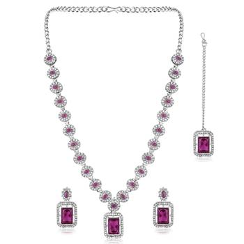 Silver plated purple synthetic stone & cubic zirconia studded 4