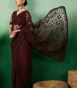 Burgundy embroidered  sarees