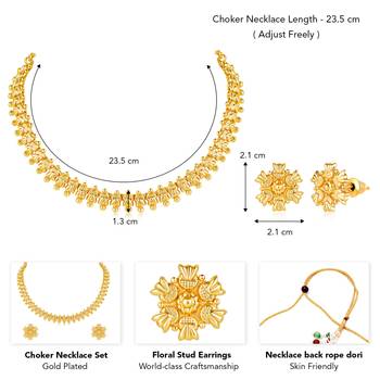 Women's choker necklace & floral stud earrings bharatanatyam jewelry set 4