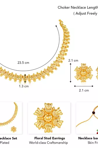 Women's choker necklace & floral stud earrings bharatanatyam jewelry set