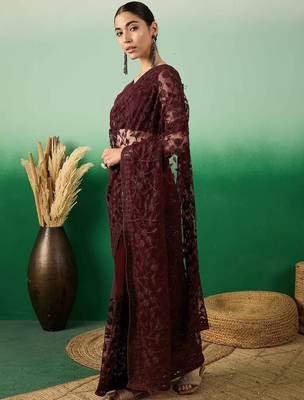 Burgundy embroidered  sarees 3