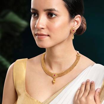Women's gold rani pink faux stones studded necklace drop earrings 1