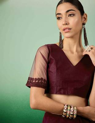 Burgundy embroidered  sarees 4