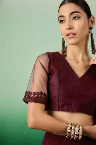 Burgundy embroidered  sarees