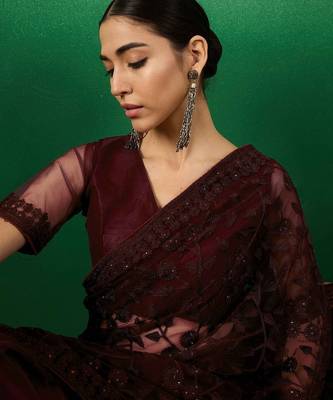 Burgundy embroidered  sarees 5