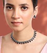 Women's synthetic stone studded choker necklace stud earrings bharatanatyam