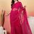 Pink embroidered net saree with unstitched blouse