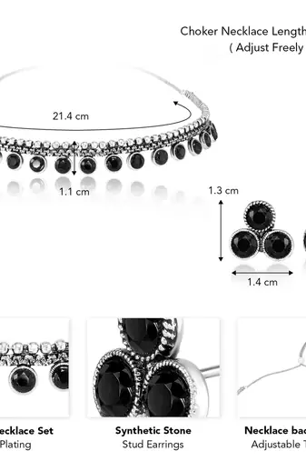 Women's synthetic stone studded choker necklace stud earrings bharatanatyam