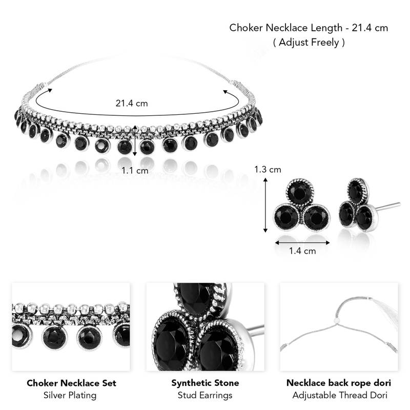 Women's synthetic stone studded choker necklace stud earrings bharatanatyam