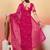 Pink embroidered net saree with unstitched blouse