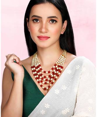 Maroon beads studded 5 layer necklace ethnic fashion jewellery for women 1
