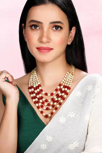 Maroon beads studded 5 layer necklace ethnic fashion jewellery for women