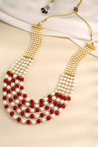 Maroon beads studded 5 layer necklace ethnic fashion jewellery for women