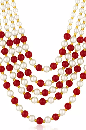 Maroon beads studded 5 layer necklace ethnic fashion jewellery for women