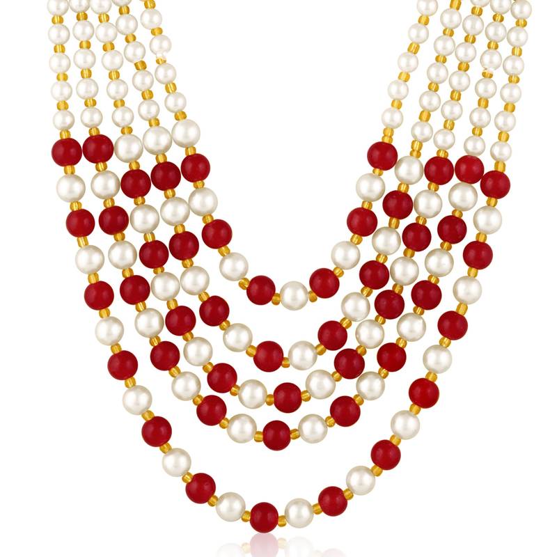 Maroon beads studded 5 layer necklace ethnic fashion jewellery for women