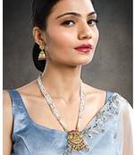 Women's gold toned rani pink & green synthetic stone & beads studded long