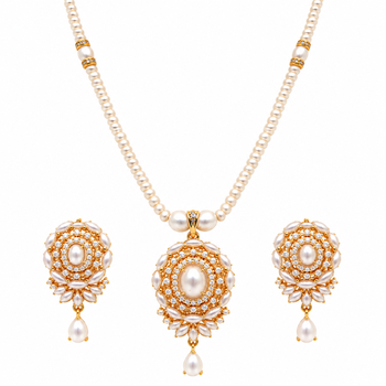 Certified Pearls Gold-Tone Diamond Studded Necklace Set 1