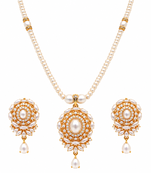 Certified Pearls Gold-Tone Diamond Studded Necklace Set