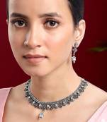 White synthetic stone studded choker necklace drop earrings