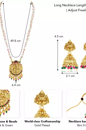 Women's gold toned rani pink & green synthetic stone & beads studded long