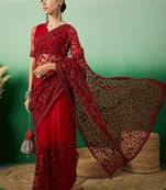 Maroon embroidered saree with blouse piece