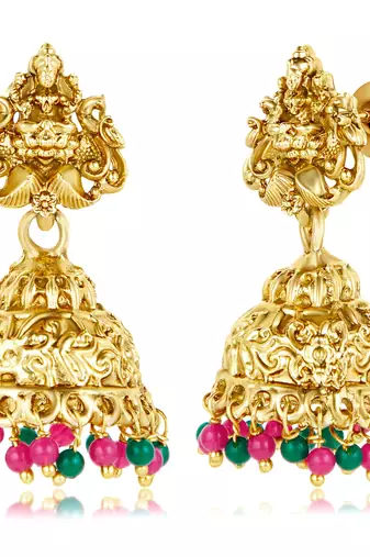 Women's gold toned rani pink & green synthetic stone & beads studded long