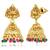 Women's gold toned rani pink & green synthetic stone & beads studded long