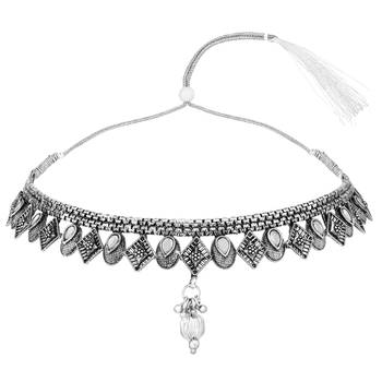 White synthetic stone studded choker necklace drop earrings 3