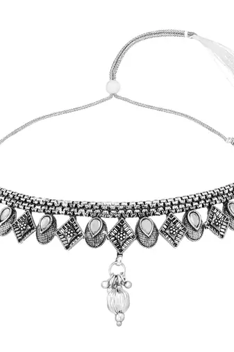 White synthetic stone studded choker necklace drop earrings