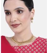 Gold plated beads stone studded choker necklace with drop earring