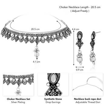 White synthetic stone studded choker necklace drop earrings 4