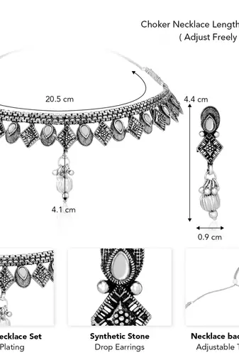 White synthetic stone studded choker necklace drop earrings