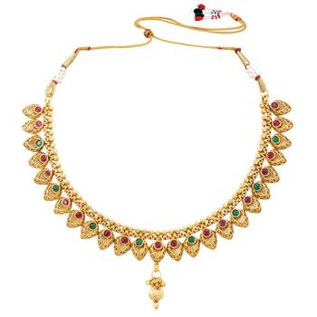 Gold plated beads stone studded choker necklace with drop earring 3