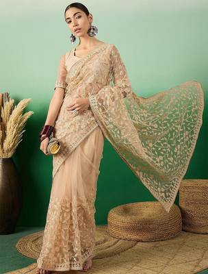 Beige graceful elegance embroidered saree 1