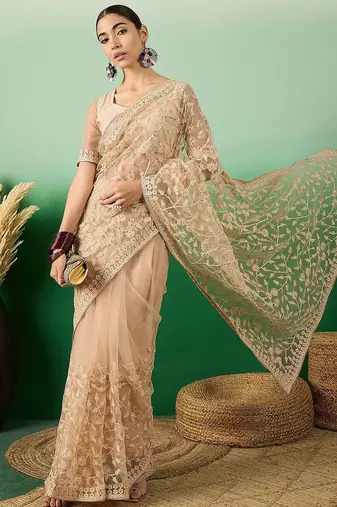 Beige graceful elegance embroidered saree