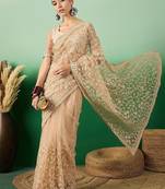 Beige graceful elegance embroidered saree