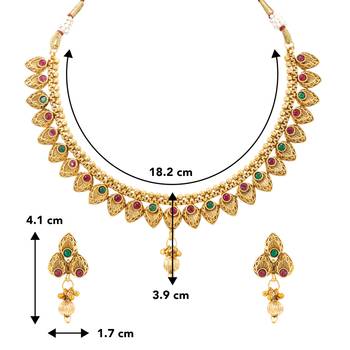 Gold plated beads stone studded choker necklace with drop earring 4