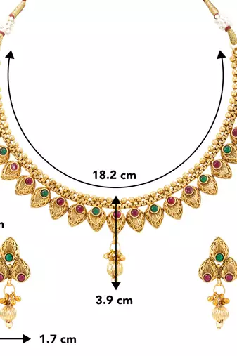 Gold plated beads stone studded choker necklace with drop earring