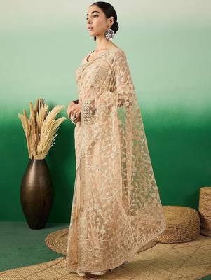 Beige graceful elegance embroidered saree 2