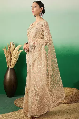 Beige graceful elegance embroidered saree
