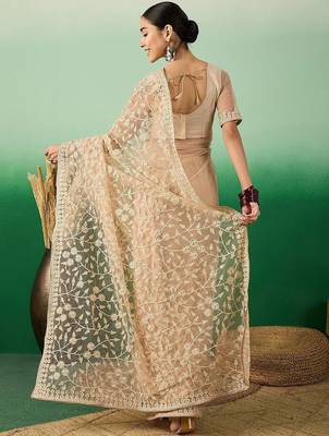Beige graceful elegance embroidered saree 3