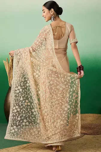 Beige graceful elegance embroidered saree