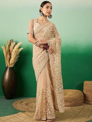 Beige graceful elegance embroidered saree 4