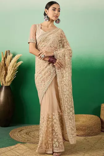 Beige graceful elegance embroidered saree